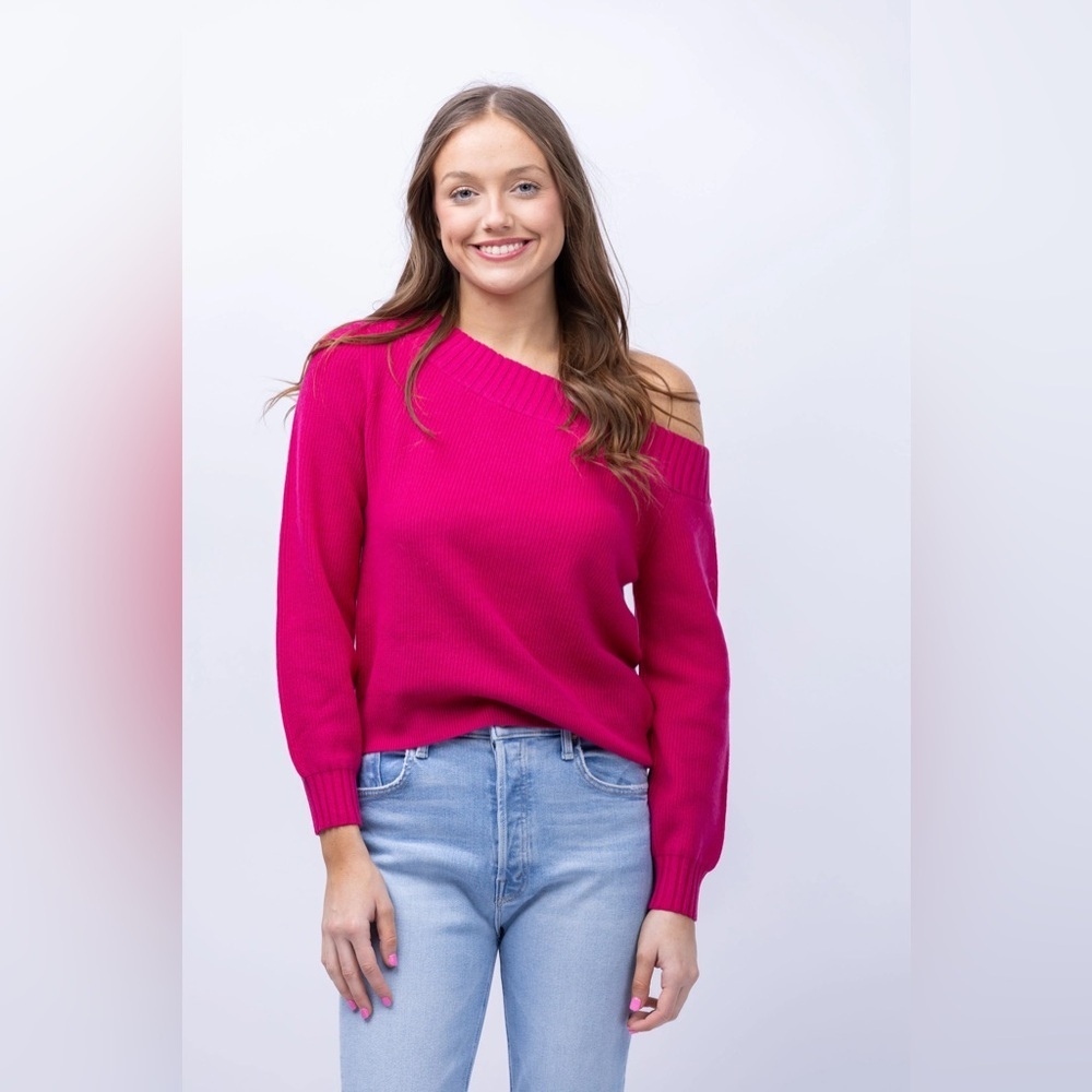 Milly Off the Shoulder Sweater in Fuchsia - Size S